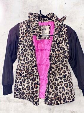Route 66 Leopard Print Puffer Jacket with Pink Lining